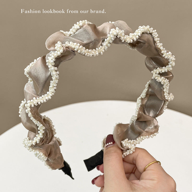 Pearl Headband Small Wide-brimmed Gauze