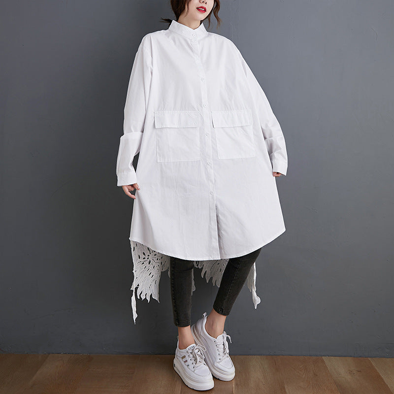 Loose And Fashionable Swallowtail Cutout Stitching Solid Color Mid-length Shirt Dress