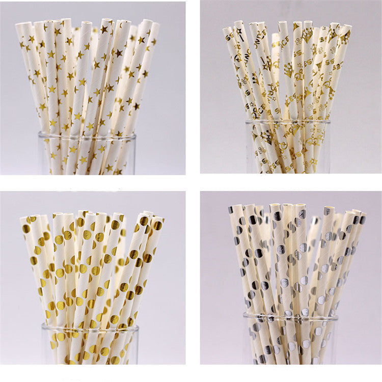Paper Straws Color Coated Hot Stamping Series Environmentally Friendly Biodegradable Disposable