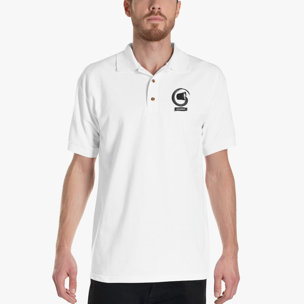 Men's White Polo T-Shirt (aquarius)
