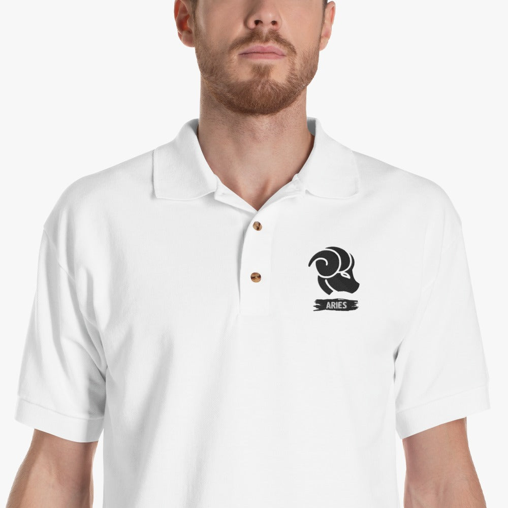 Men's White Polo T-Shirt (aries)