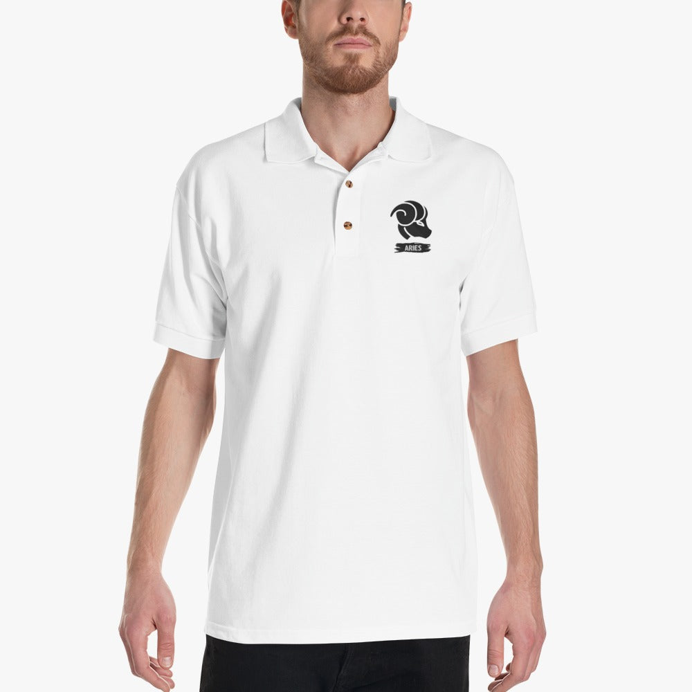 Men's White Polo T-Shirt (aries)