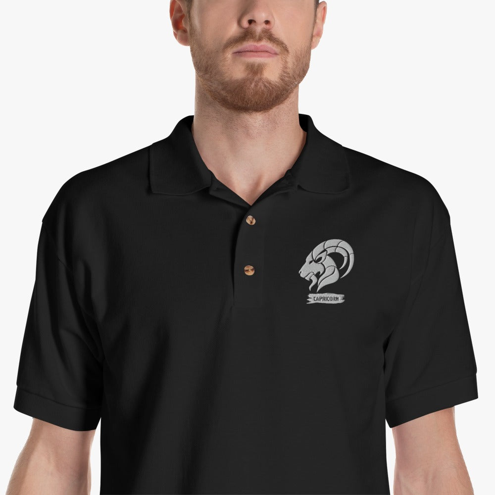 Men's Black Polo T-Shirt (capricorn)